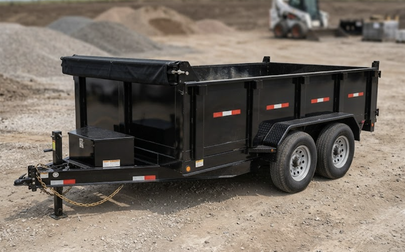 7x14 tandem-axle hydraulic dump trailer with roller tarp